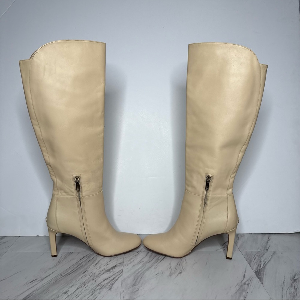 Sam Edelman Shauna Eggshell Leather Tall Heeled Boots 7 1/2 M - Picture 5 of 16